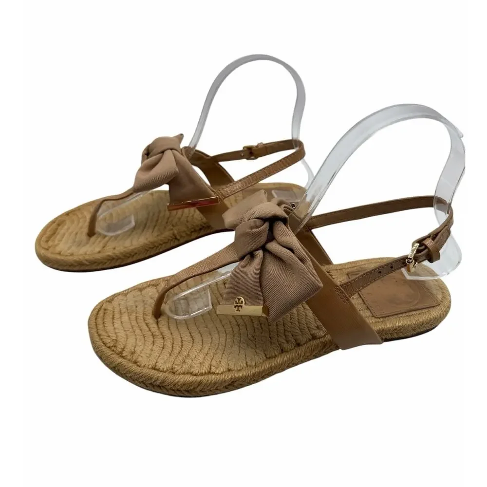 Tory Burch Miller Bow Espadrille Thong Sandals Beige Size 6 Coastal Chic Casual